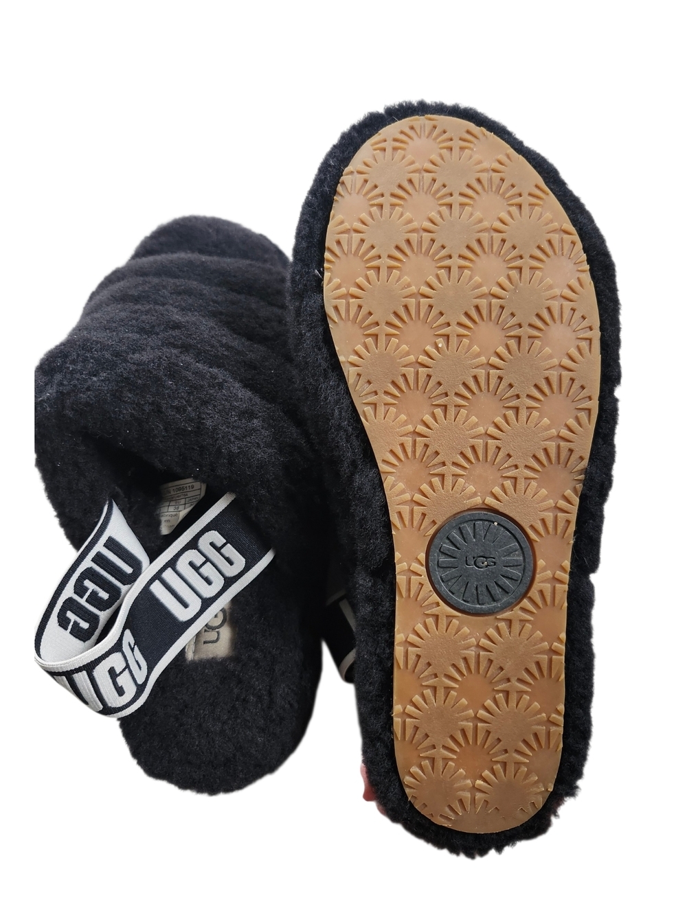 UGG Fluff Yeah Slides Black Shearling Slippers Size 7 Platform Sandals - Picture 10 of 10